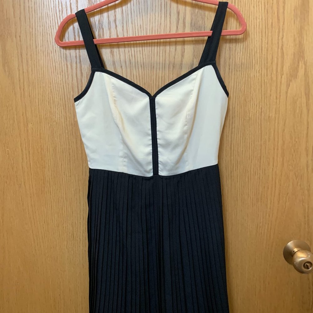 BeBop Black and Cream Pleated Spaghetti Strap Dress
